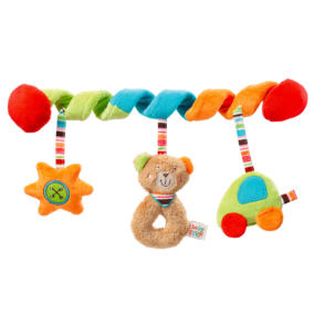 Die farbenfrohe Activity Spirale von Fehn hat drei Spielfiguren.