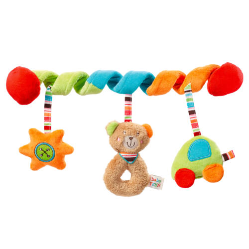 Die farbenfrohe Activity Spirale von Fehn hat drei Spielfiguren.
