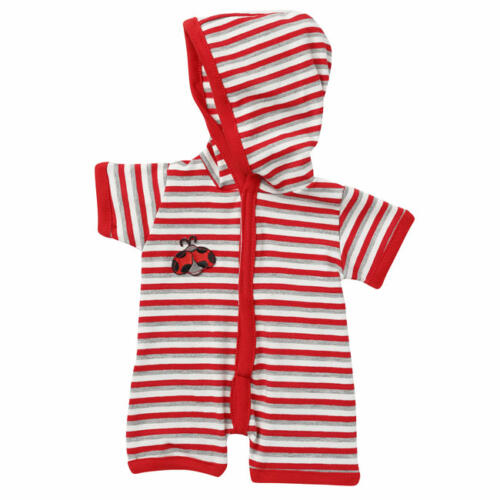 Schwenk Kaputzenbody rot gestreift, für Babypuppen, 42-45cm