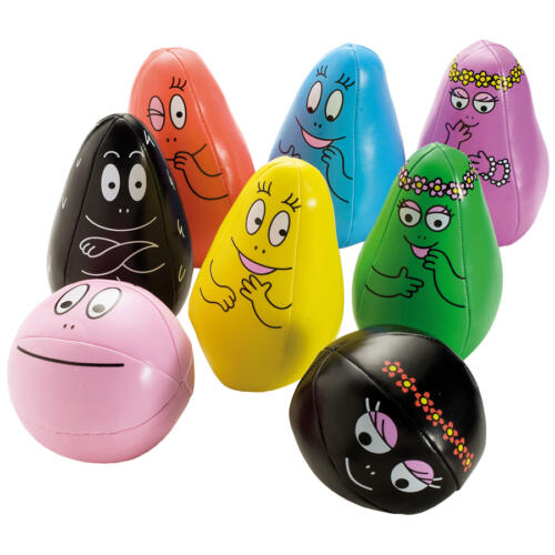 Das Barbapapa Kegelset für Kinder enthält sechs Kegel und zwei Bälle.