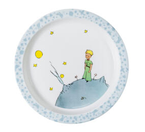Der Essteller für Babies ist mit einem Motiv aus der Geschichte Der kleine Prinz verziert.