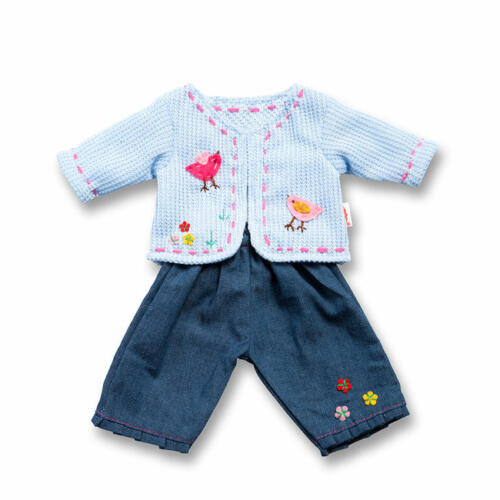 Heless Strickjacke hellblau und Jeans, für Babypuppen, 28-33cm