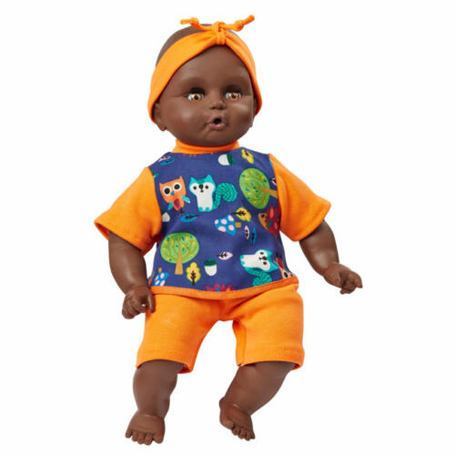 Schwenk Babypuppe farbig mit Shirt, Hose und Stirnband, 32cm