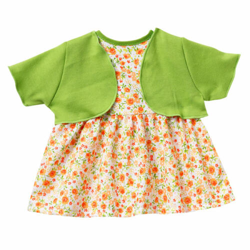 Schwenk Sommerkleid mit Bolero, orange-grün, für Babypuppen, 42-45cm