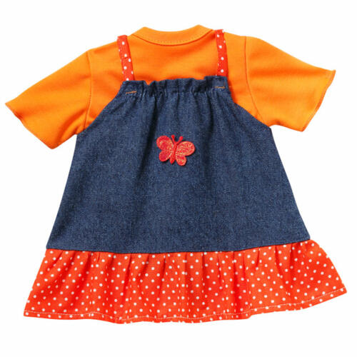 Schwenk Jeanskleid und Shirt, orange, für Babypuppen, 42-45cm