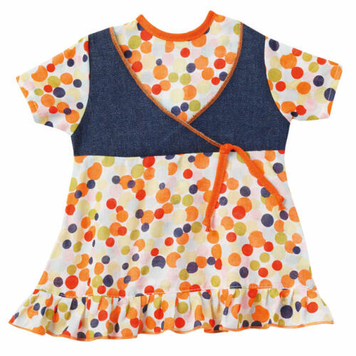 Schwenk Gepunktetes Puppenkleid mit Jeanseinsatz, für Babypuppen, 42-45cm