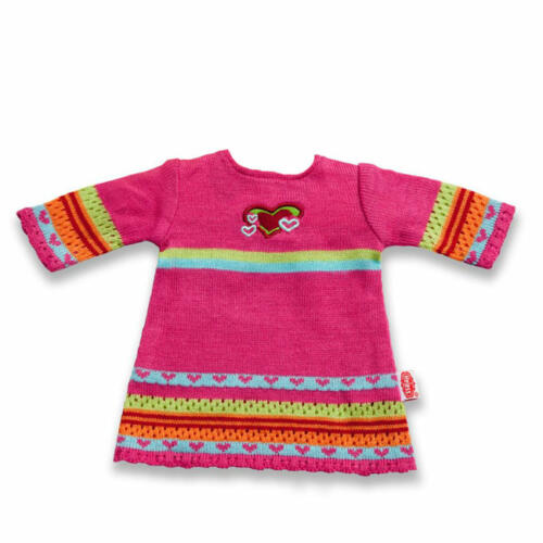 Heless Strickkleid pink, bunte Streifen, Herzen, für Puppen, 35-45cm