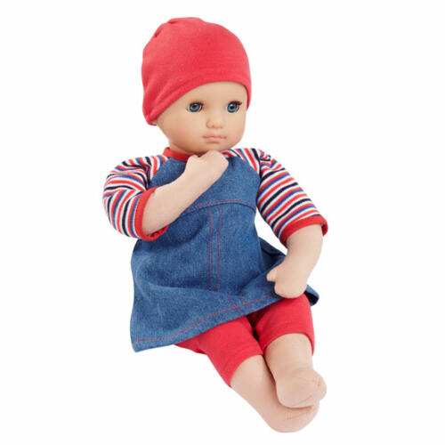 Schwenk Stoffpuppe mit Schlafaugen, Jeanskleidchen, 40cm