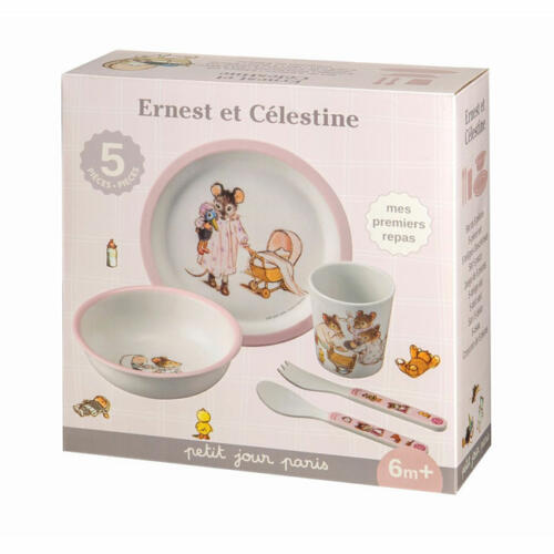 Petit Jour Paris Kindergeschirr, Ernest & Celestine, rosa, Melamin, 5-teilig – Bild 2