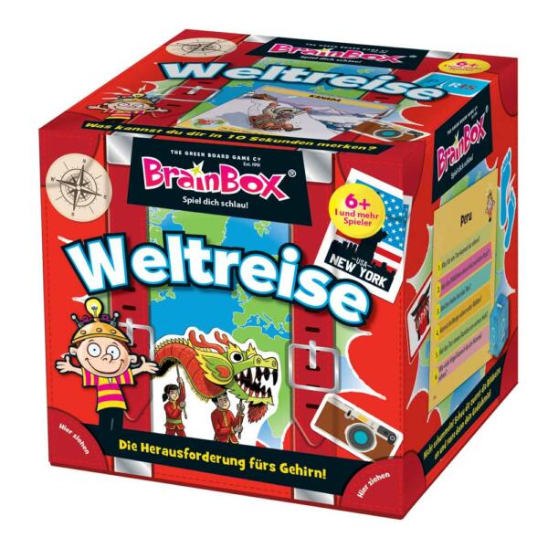 Brainbox Weltreise ist hübsch illustriert und die Verpackung zeigt Informationen zum Spiel.