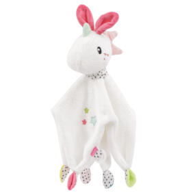 Das Fehn Schmusetuch Einhorn lädt Babys zum Schmusen und Kuscheln ein.