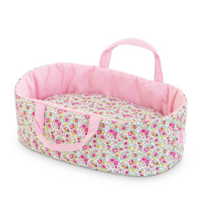 Die Corolle Baby-Tragetasche hat ein farbenfrohes Blumenmuster.