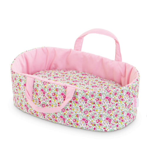 Die Corolle Baby-Tragetasche hat ein farbenfrohes Blumenmuster.