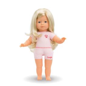 Die Ma Corolle Stehpuppe Paloma hat blaue Schlafaugen und lange, blonde Haare.