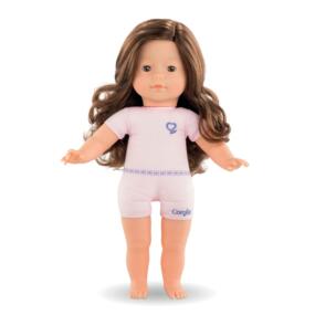 Die Ma Corolle Stehpuppe Penelope hat braune Schlafaugen und lange, brünette Haare.