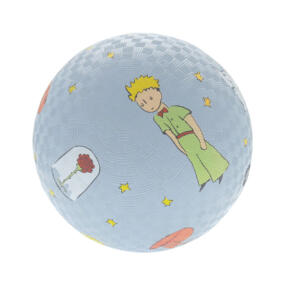 Der hellblaue Ball ist mit kleinen Zeichnungen aus der Geschichte Der kleine Prinz verziert.