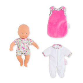 Im Corolle Calin Gute Nacht Set sind die Babypuppe sowie ein Strampler und ein Schlafsack enthalten.