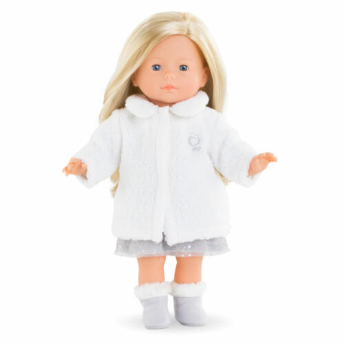 Eine Ma Corolle Stehpuppe trägt den hübschen, weißen Mantel.