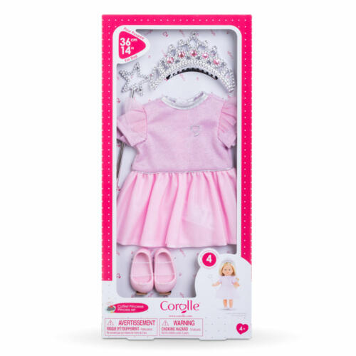 Das Ma Corolle Prinzessin-Set mit Krone, Zauberstab, Puppenkleid und Ballerinas in der Geschenkverpackung.