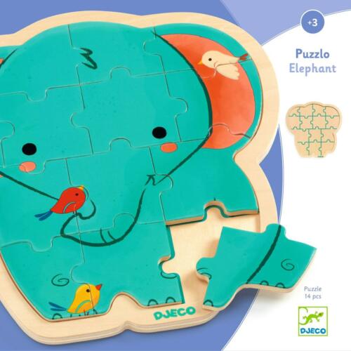 Die Verpackung des Puzzle Elefant illustriert die Funktion in einfachen Bildern.