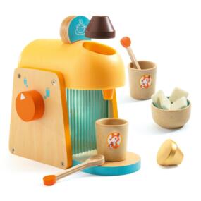 Mit der liebevoll gestalteten Kaffeemaschine spielen Kinder das Zubereiten des beliebten Getränkes.