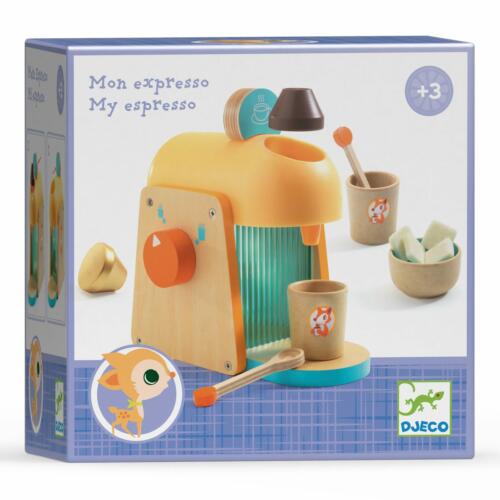 Die hübsch gestaltete Verpackung der Espressomaschine illustriert die Funktionen des Spielzeugs.