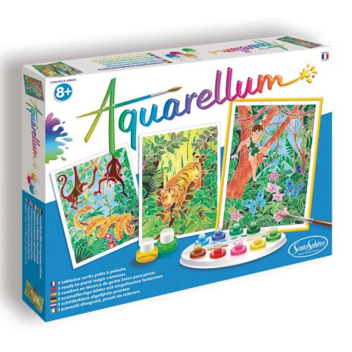 Die Schachtel des Malset Aquarellum Dschungelbuch ist zeigt den Inhalt mit Farben und Malvorlagen.