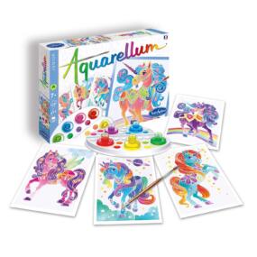 Die Illustration zeigt die Produktverpackung und den Inhalt des Aquarell Malsets.