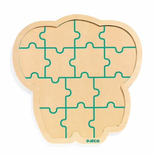 Auf dem Holzrahmen sind die Umrisse der Puzzleteile als Hilfe aufgedruckt.