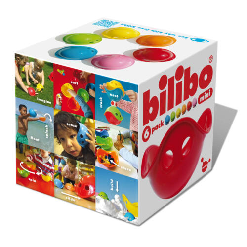 Die Verpackung der Mini Bilibo zeigt auf der Rückseite was man mit den bunten Schalen machen kann.