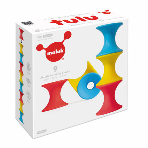 Die Vorderseite der Tulu Verpackung illustriert die Verwendungsmöglichkeiten des Spielzeugs.
