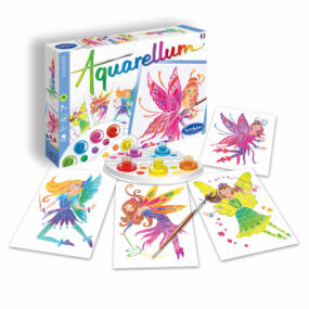 Das Set enthält neben Pinsel und Farben vier Vorlagen mit süßen Feen zum Ausmalen.