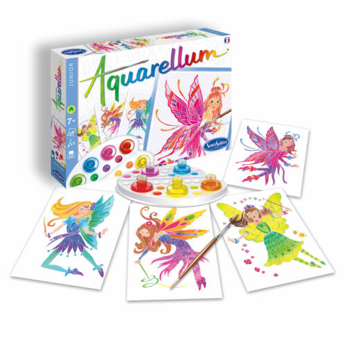 Das Set enthält neben Pinsel und Farben vier Vorlagen mit süßen Feen zum Ausmalen.