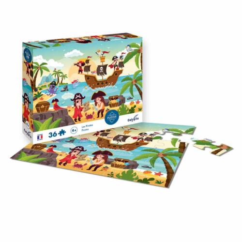 Die Illustration zeigt das Puzzle Piraten und die Produktverpackung von Calypto.