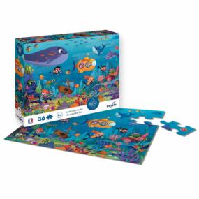 Die Illustration zeigt das Puzzle Unterwasserwelt und die Produktverpackung von Calypto.