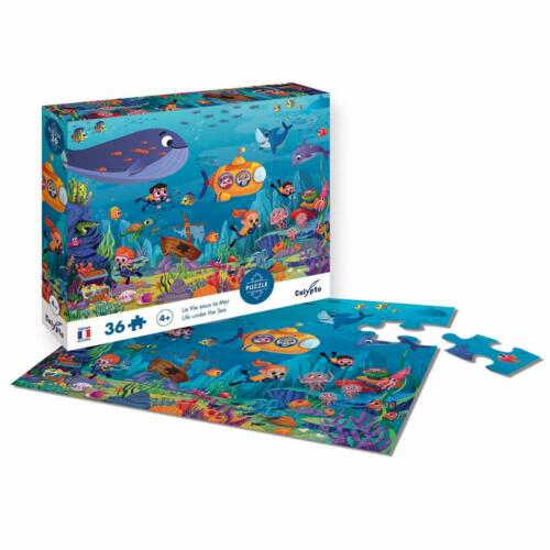 Die Illustration zeigt das Puzzle Unterwasserwelt und die Produktverpackung von Calypto.