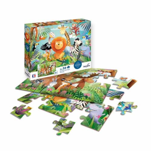 Die Illustration zeigt das Puzzle Set Tiere und die Produktverpackung von Calypto.