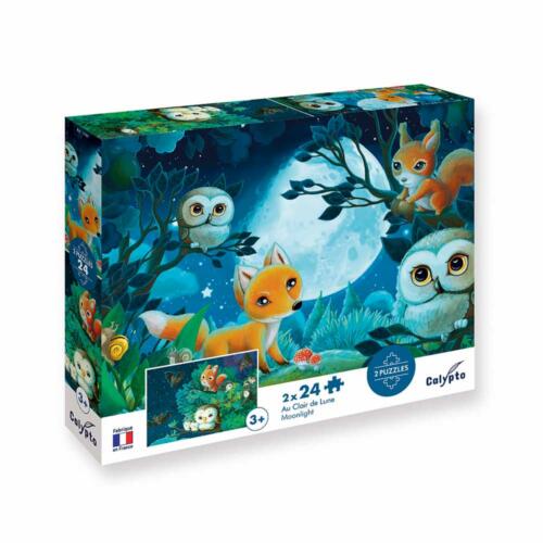 Die Schachtel des Calypto Puzzle Tiere in der Nacht ist hübsch illustriert und zeigt Informationen zum Produkt.