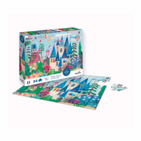 Die Illustration zeigt das Puzzle Märchenschloss und die Produktverpackung von Calypto.