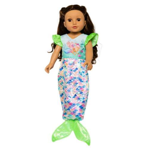 Eine Puppe trägt das Kleid Meerjungfrau.
