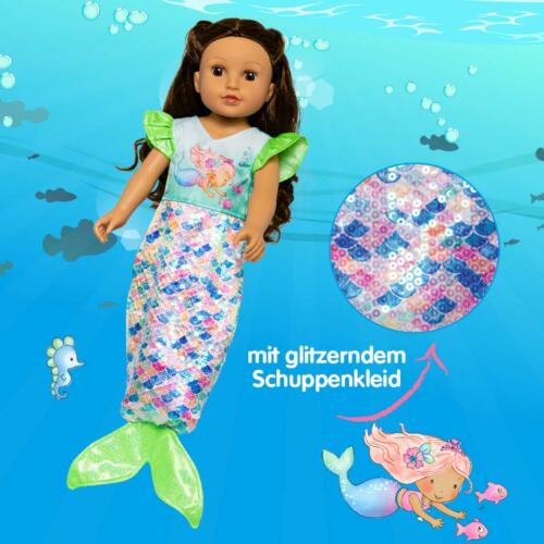 Die Illustration zeigt eine Puppe, die das Kleid Meerjungfrau Yara trägt.