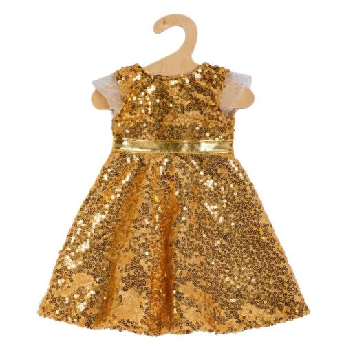 Das festliche Puppenkleid Goldstar von Heless ist mit goldfarbenen Pailletten verziert und mit hübschen Details gestaltet.