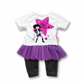Die Puppenkleidung Rock Star besteht aus T-Shirt, Leggins und Tüllrock.
