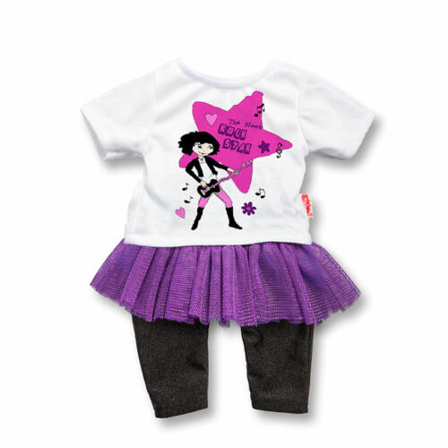 Die Puppenkleidung Rock Star besteht aus T-Shirt, Leggins und Tüllrock.
