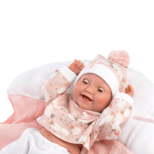 Auf dem Bild sind die Schlafaugen der Babypuppe geschlossen.