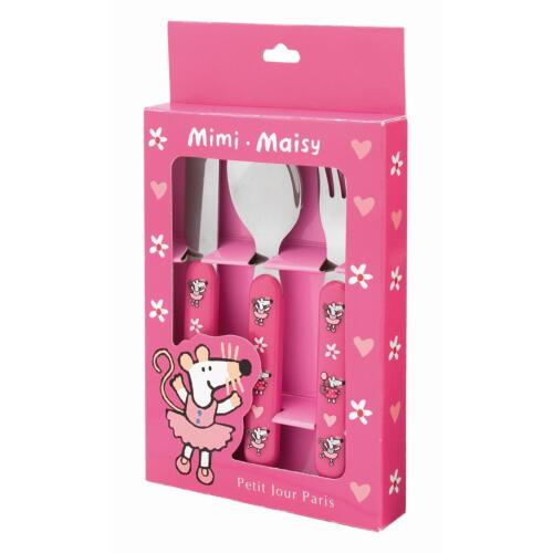 Die Verpackung des Kinderbesteck enthält Produktinformationen und erlaubt einen Blick auf den Inhalt.