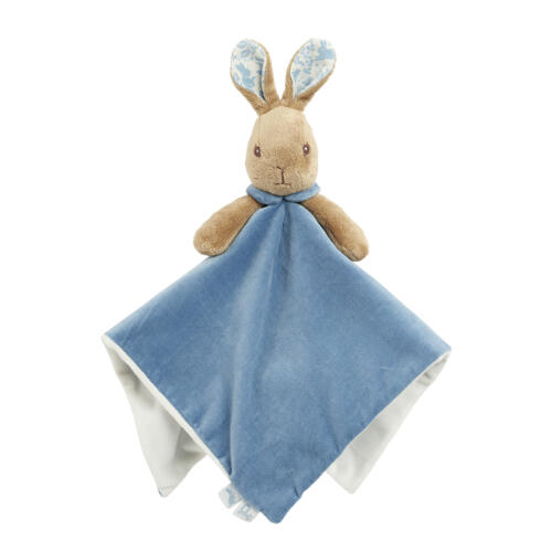Das Peter Hase Schmusetuch ist mit süßen Details gestaltet und mit hübern Mustern verziert.