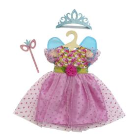 Das Puppenkleid mit Krone und Augenmaske verwandelt jede Puppe in eine zauberhafte Prinzessin.